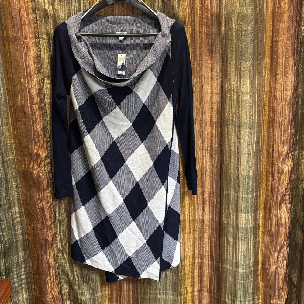 Crown & Ivy Navy/Gray Argyle Cowl Neck Sweater NWT Retails $72 WINTER CLEARANCE